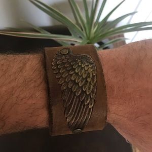 Leather Cuff with Brass Wing